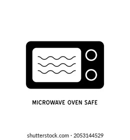 Microwave oven safe vector outline icon. Wave Cooking line logo.  Reheat meal  kitchen pictogram. Instructions for packaging food products. Isolated elements.