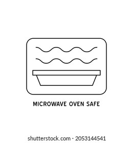 Microwave oven safe vector outline icon. Wave Cooking line logo.  Reheat meal  kitchen pictogram. Instructions for packaging food products. Isolated elements.