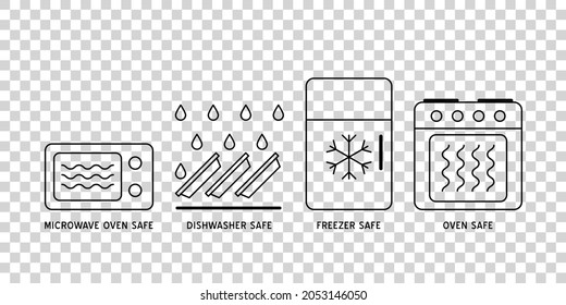 Microwave oven safe vector outline icon. Wave Cooking line logo.  Reheat meal  kitchen pictogram. Instructions for packaging food products. Isolated elements.