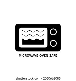 Microwave oven safe vector outline icon. Wave Cooking line logo.  Reheat meal  kitchen pictogram. Instructions for packaging food products. Isolated elements.