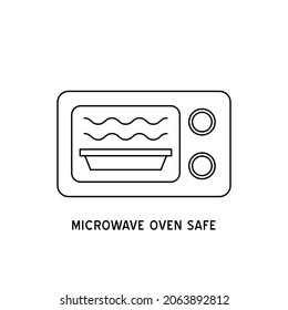 Mikrowellenherd-Safe, Vektorsymbol. Wave Cooking Line Logo.  Piktogramm für das Essen in der Küche. Anleitung zur Verpackung von Lebensmitteln. Isolierte Elemente.