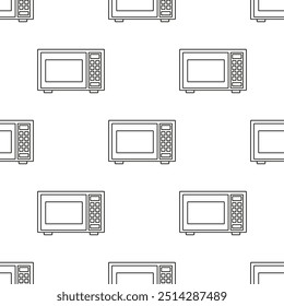 Modelo inconsútil del horno de microondas, fondo del contorno, Ilustración vectorial plana