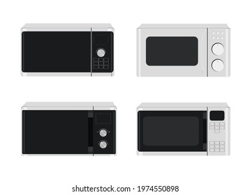 Microwave oven set. Vector illustration of different designs of microwave ovens.