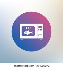 Microwave oven sign icon. Grilled fish. Kitchen electric stove symbol. Icon on blurred background. Vector