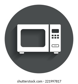 Microwave oven sign icon. Kitchen electric stove symbol. Circle flat button with shadow. Modern UI website navigation. Vector