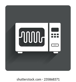 Microwave oven sign icon. Kitchen electric stove symbol. Gray flat square button with shadow. Modern UI website navigation. Vector