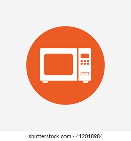 Microwave oven sign icon. Kitchen electric stove symbol. Orange circle button with icon. Vector