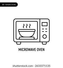 Ícone de linha fina de forno de micro-ondas, traço editável, pixel perfect, compatível para app ou web, isolado em um fundo branco