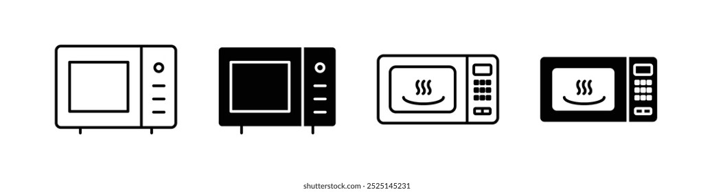 Conjunto de coleção de ícones com vetor de forno de micro-ondas preenchido e contornado