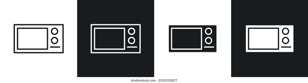 Icono de Vector de horno de microondas en blanco y negro. Ilustración EPS 10