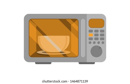 Microwave oven. Vector illustration. Power on. An automatic appliances used for cooking