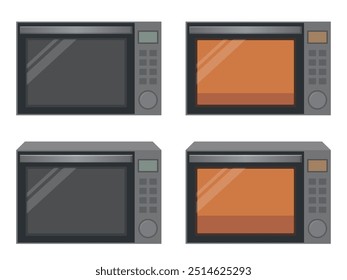 Ilustración vectorial del horno microondas set_ON_OFF