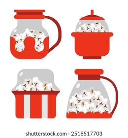 Microondas popcorn poppers Vector conjunto de dibujos animados aislado en un fondo blanco.