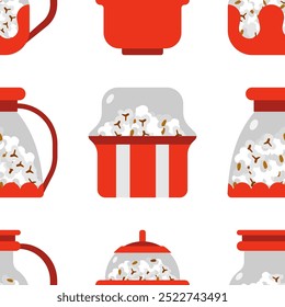 Microondas popcorn poppers Vector de dibujos animados de fondo sin fisuras.