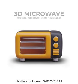 Microwave realistic oven on white background. Electric device for defrosting, reheating and cooking food. Vector model, front view. Modern kitchen appliances