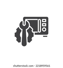 Microwave repair vector icon. filled flat sign for mobile concept and web design. Microwave with gear and wrench glyph icon. Symbol, logo illustration. Vector graphics