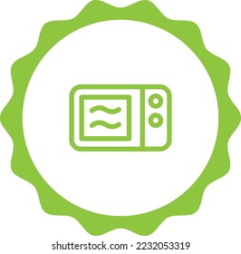 microwave safe green stamp. Symbol, outline icon, tag, badge, label, circle, green white vector round isolated on transparent background.