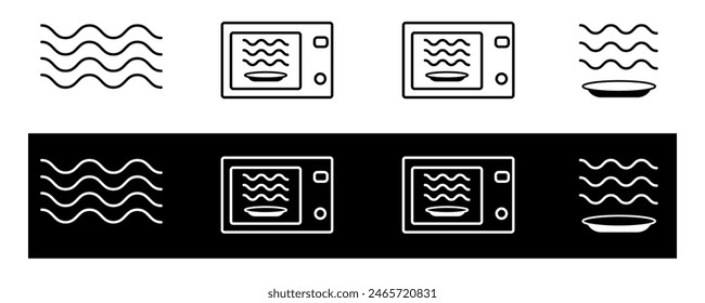 Mikrowellensicheres Icon-Set am besten für Verpackung oder Etikettierung, Kochgeschirr zum Heizen und Kochen. Vektorillustration.