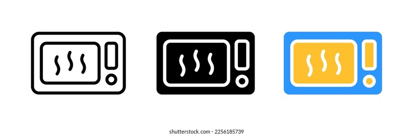 Microwave set icon. Warm, heat up food, eating, kitchen, cook. Household appliances concept. Vector icon in line, black and colorful style on white background