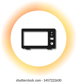Microwave sign illustration. Dark icon with shadow on the glowing circle button. Illustration.