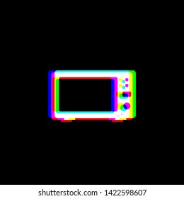 Microwave sign illustration. Red, green and blue unfocused contour icon at black background. Illustration.