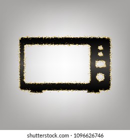 Microwave sign illustration. Vector. Blackish icon with golden stars at grayish background.
