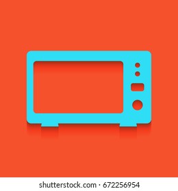 Microwave sign illustration. Vector. Blue icon with soft shadow putted down on flamingo background.