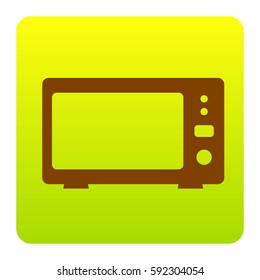 Microwave sign illustration. Vector. Brown icon at green-yellow gradient square with rounded corners on white background. Isolated.