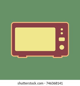 Microwave sign illustration. Vector. Cordovan icon and mellow apricot halo with light khaki filled space at russian green background.