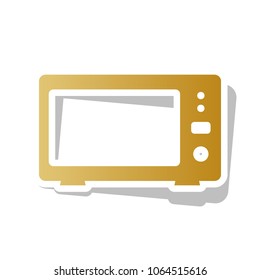 Microwave sign illustration. Vector. Golden gradient icon with white contour and rotated gray shadow at white background.