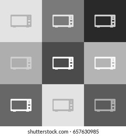 Microwave sign illustration. Vector. Grayscale version of Popart-style icon.