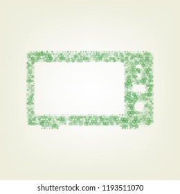 Microwave sign illustration. Vector. Green hexagon rastered icon and noised opacity and size at light green background with central light.