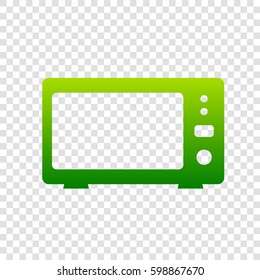 Microwave sign illustration. Vector. Green gradient icon on transparent background.