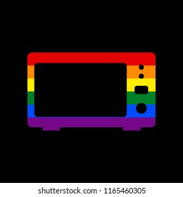 Microwave sign illustration. Vector. Icon with colors of LGBT flag at black background.