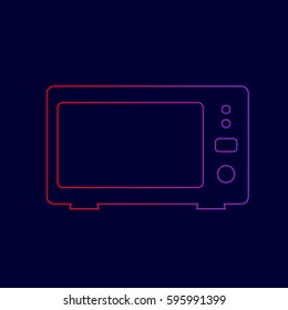 Microwave sign illustration. Vector. Line icon with gradient from red to violet colors on dark blue background.