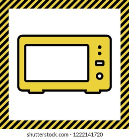 Microwave sign illustration. Vector. Warm yellow icon with black contour in frame named as under construction at white background. Isolated.