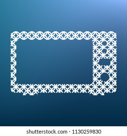 Microwave sign illustration. Vector. White textured icon at lapis lazuli gradient background.