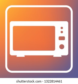 Microwave sign illustration. Vector. White icon on transparent button at orange-violet gradient background.