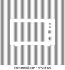Microwave sign illustration. Vector. White icon on grayish striped background. Optical illusion.