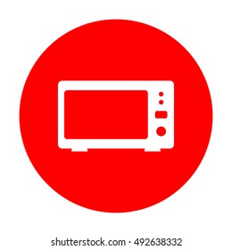Microwave sign illustration. White icon on red circle.