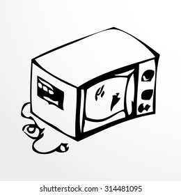 Microwave. Sketch style. Isolated on white background.