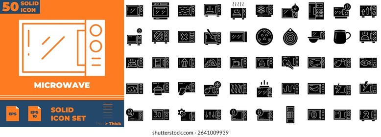 Microwave Solid Editable Icons set. Vector illustration in modern thin solid style of microwave icons: grill, kitchen, meal, etc