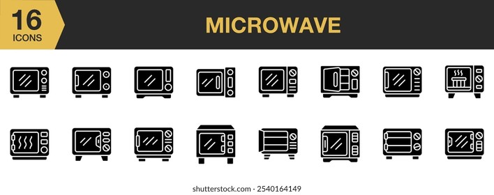 Conjunto de ícone sólido de micro-ondas. Inclui ícones de micro-ondas e muito mais. Coleção vetorial de ícones sólidos.