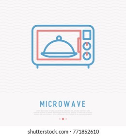 Microwave thin line icon. Modern vector illustration of household appliance.