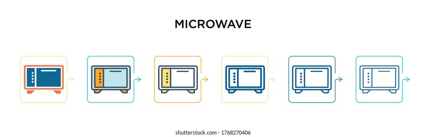 Microwave vector icon in 6 different modern styles. Black, two colored microwave icons designed in filled, outline, line and stroke style. Vector illustration can be used for web, mobile, ui