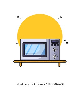 Ilustraciones de iconos del vector de microondas. El concepto de icono de comida y bebida está aislado de blanco. Estilo de caricatura plano adecuado para la página de aterrizaje web, pancarta, adhesivo, fondo