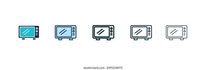 Conjunto de iconos de Vector de microondas negro relleno y contorneado estilo.