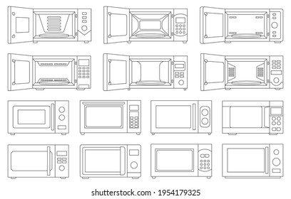 Microwave vector outline set icon.Isolated outline set icon microwave. Vector illustration oven on white background.