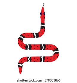 Micrurus red snake cartoon vector illustration on white. Reptile desert animal.