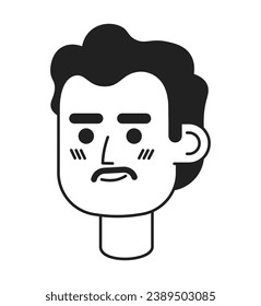 Mid adult mexican man black and white 2D vector avatar illustration. Mustache male latin american outline cartoon character face isolated. Moustache smiling flat user profile image, portrait